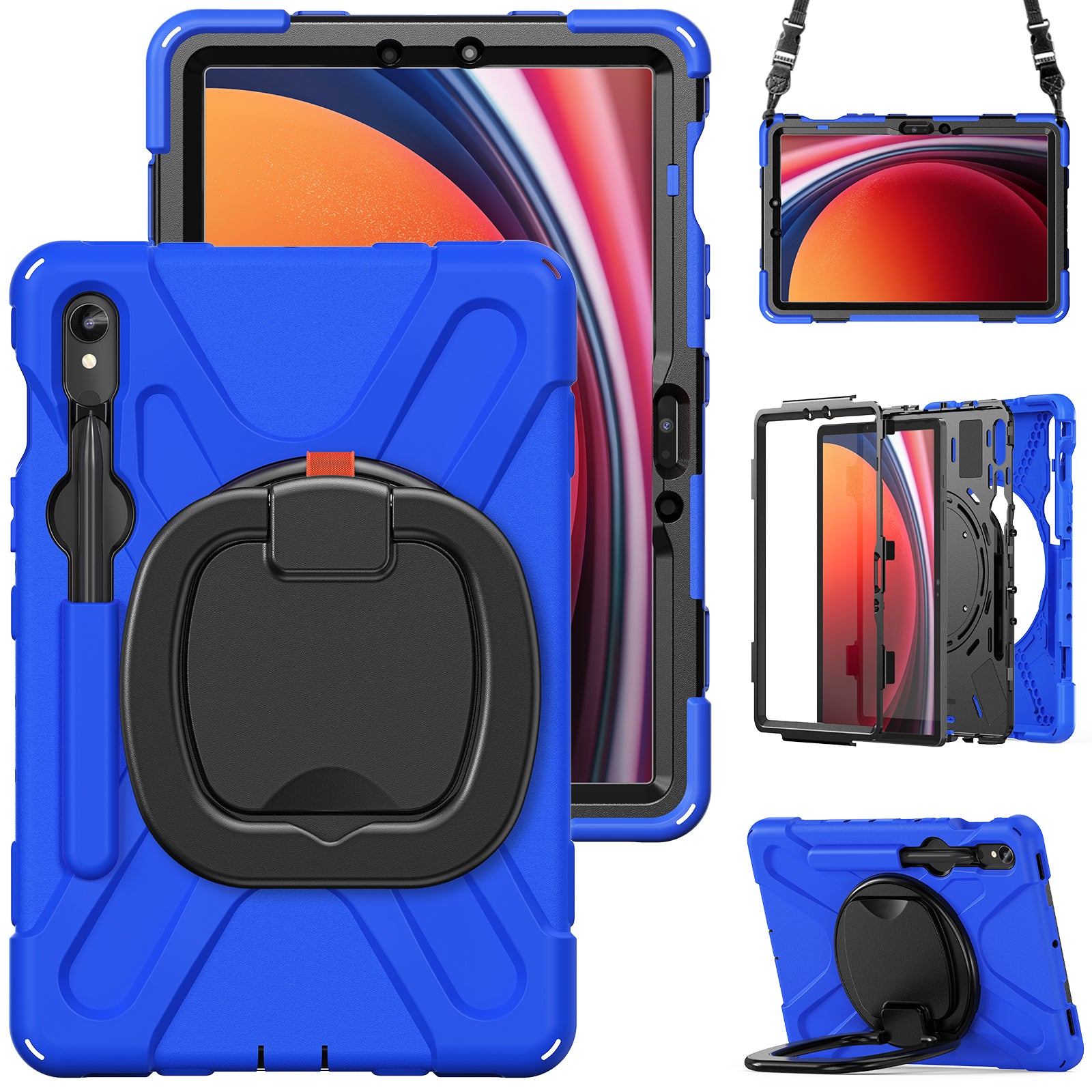 Til Samsung Galaxy Tab S9 S8 S7 PC Silikone Beskyttelsesetui Roterende Kickstand Robust tabletcover med skulderrem Til Samsung Galaxy Tab S9 S8 S7 PC Silikone Beskyttelsesetui Roterende Kickstand Robust tabletcover med skulderrem